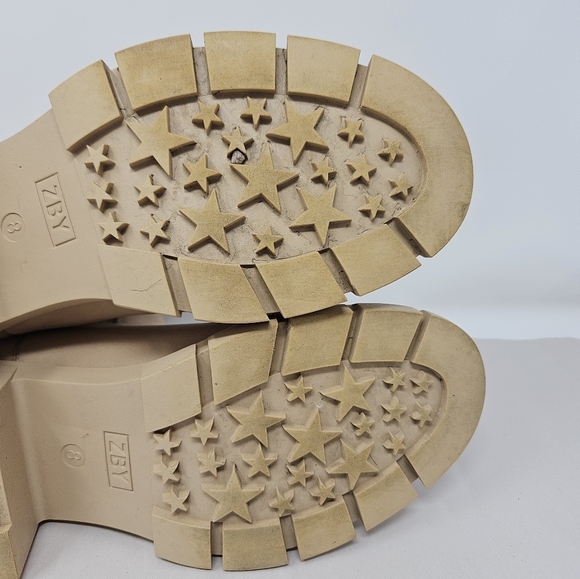 ZBY Ankle Boots Womens Sz 8 Beige Faux Suede Sock Pull On Chunky Sole Winter - Picture 7 of 9